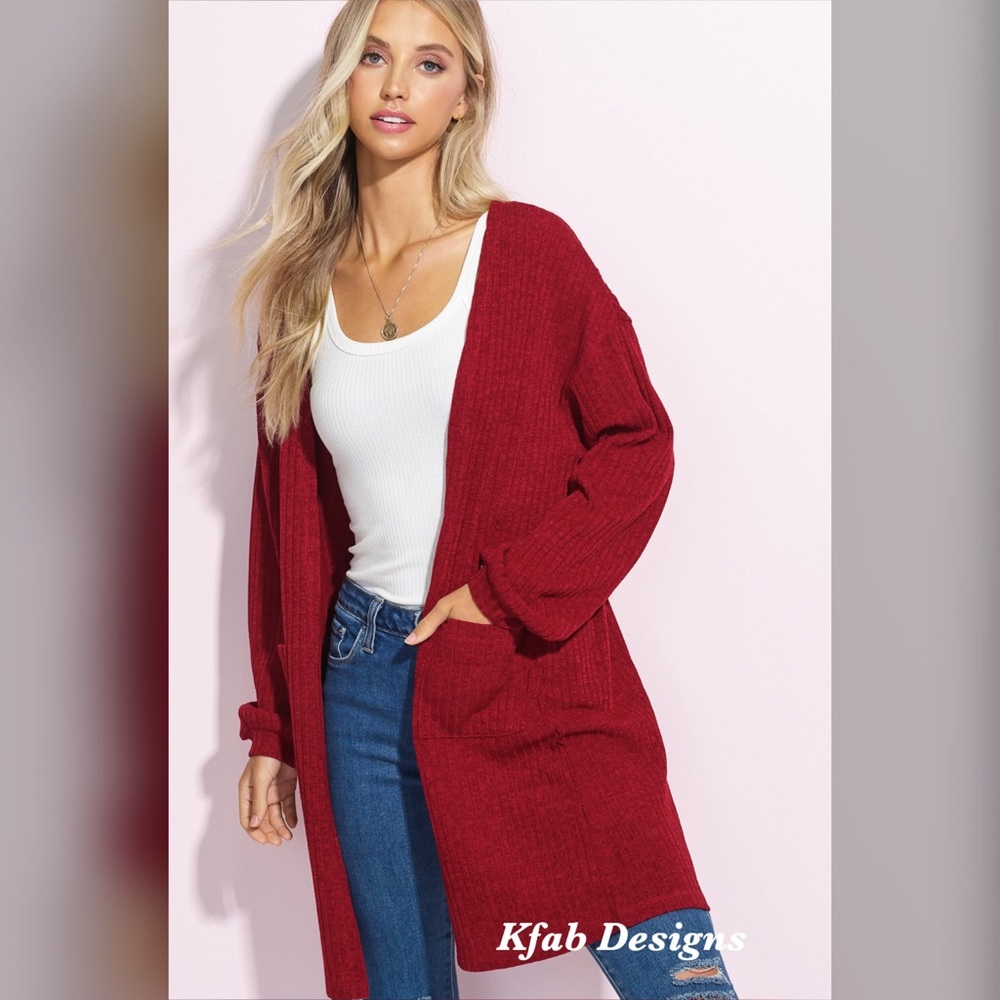 ❤️LAST! Ribbed Button Back Midi Pocket Cardigan! - Picture 2 of 3
